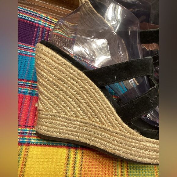 Ugg Black High Heeled Slip on Leather Sandals Braided Jute Covered Heels Sz 9 - Picture 8 of 16